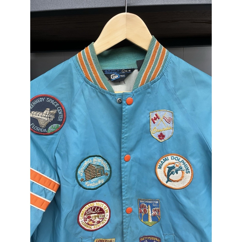 Vintage 1970s Sears Miami Dolphins Multi Patch Snap Coach Jacket Youth L/Men's S - Picture 4 of 13